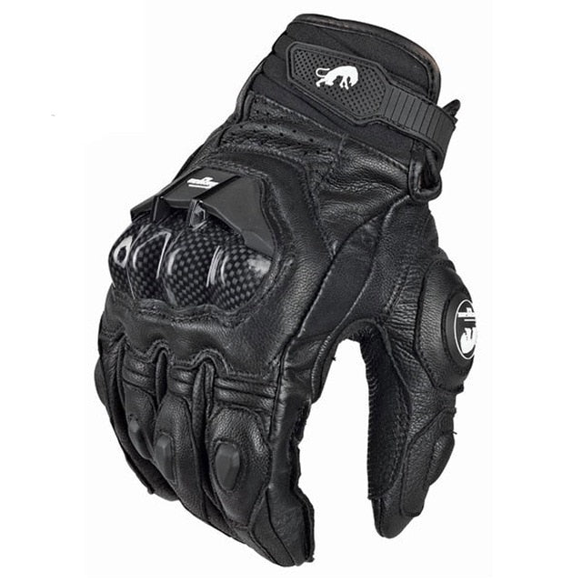 Motorcycle Gloves Black Racing Genuine Leather