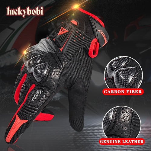 Motorcycle Gloves Black Racing Carbon Fiber Genuine Leather