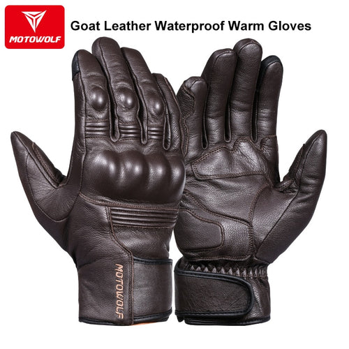 Real Leather Motorcycle Gloves Waterproof Windproof