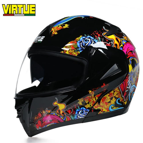 Motorcycle helmet with double glass lens and mask